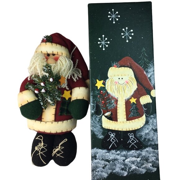Vintage Christmas Santa Plush Weighted 11 in u Hand Painted Collectible Gift Box - Picture 6 of 7